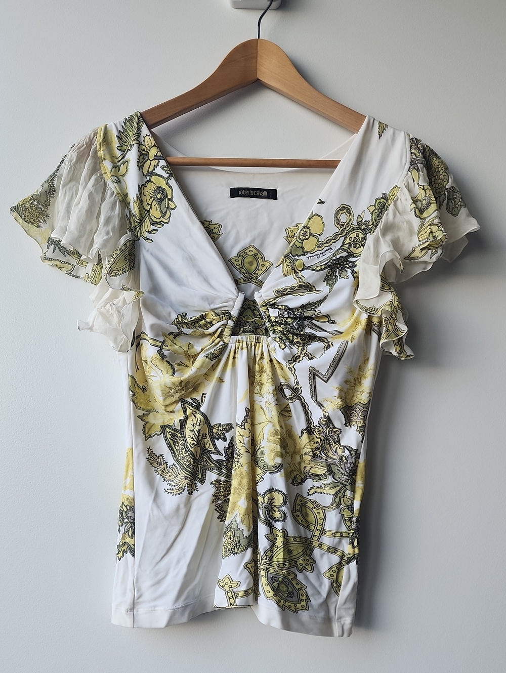 Roberto Cavalli Paisley Print Keyhole Chest Fitted Body Con Top